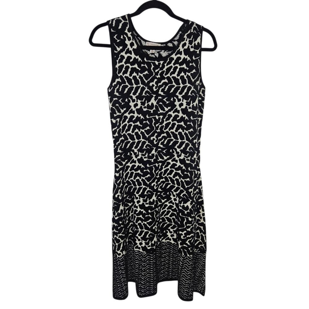 DB Tank Knit Body Con Dress Abstract Maze Motif Black White Stretch Medium